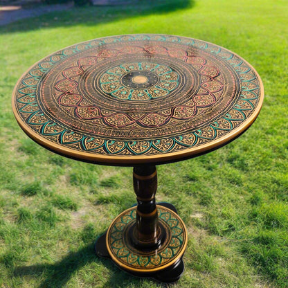 Lacquer Art Coffee Table Red Black 18 Inches