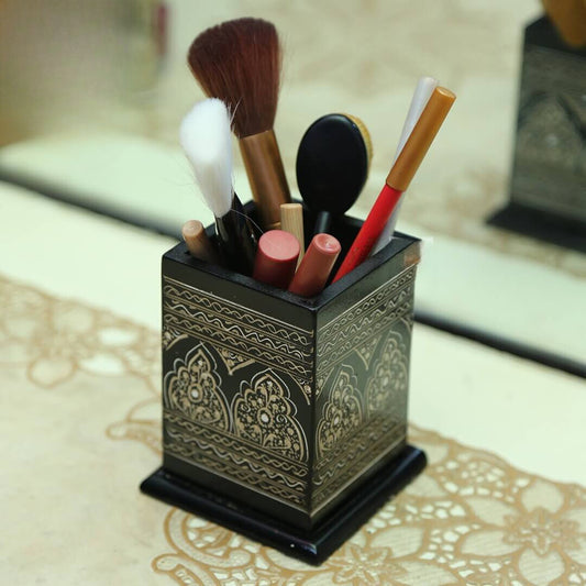 Wooden Pen Brush Holder, Pen Console Black