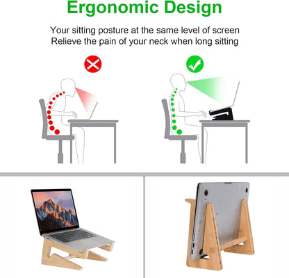 Laptop Stand, Wooden Vertical Laptop Stand for Desk, Bamboo Laptop Stand Compatible with MacBook Air Pro/Dell XPS/Surface