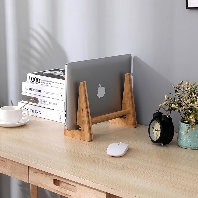 Laptop Stand, Wooden Vertical Laptop Stand for Desk, Bamboo Laptop Stand Compatible with MacBook Air Pro/Dell XPS/Surface