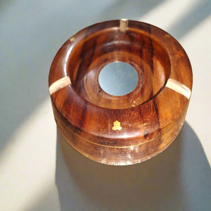 Wooden Brass Round Ashtray 6 Inches