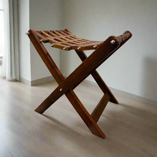 Handmade Wooden Stool, Foldable, with Brass Work