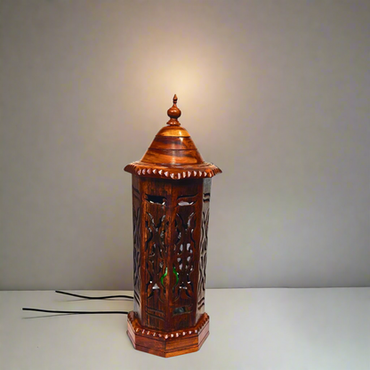 Wooden Table Lamp Large with Beautiful Hand Carving