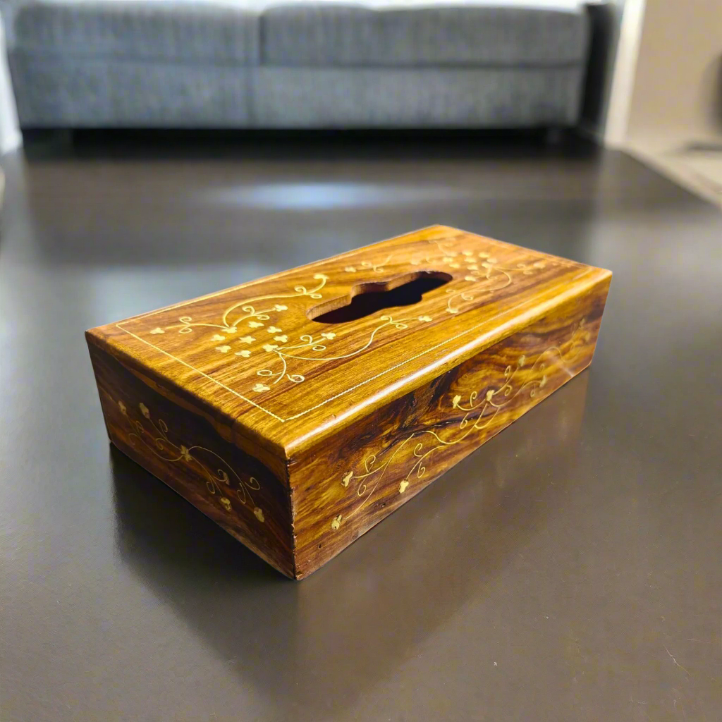 Wooden Handmaded Tissue Box With Brass Work