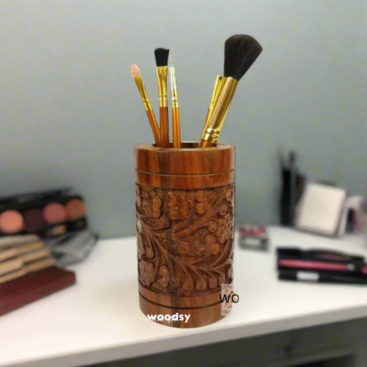 Makeup console & Brush holder with hand carved work