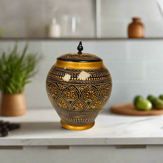 Black & Golden Naqshi Art Candy Jar