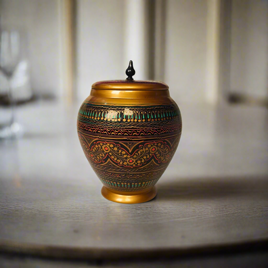 Wooden Handmaded Candy Jar With Red & Golden Naqshi Art