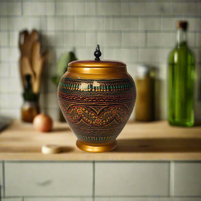 Wooden Handmaded Candy Jar With Red & Golden Naqshi Art