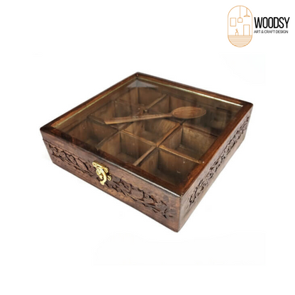 Wooden Masala Spice Box Nine 9 Portion