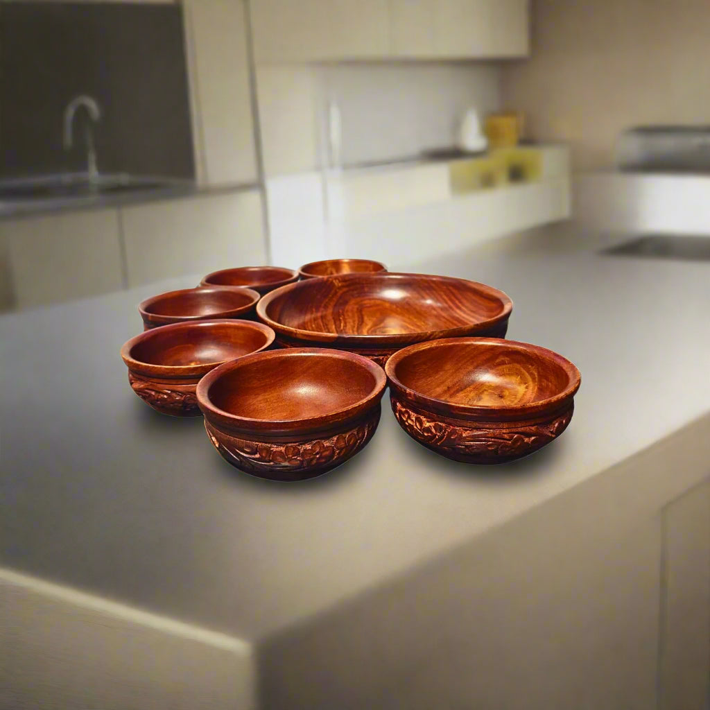 Wooden handmaded Bowl Set with handcarved Work