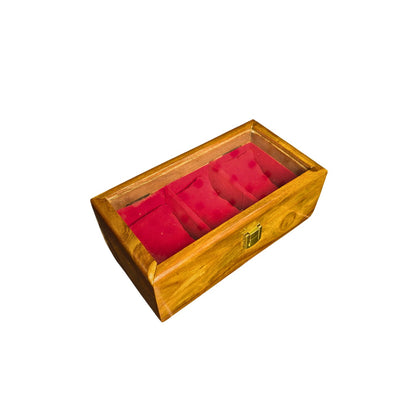 Wooden Watch Box (3 Portion ) With Glass Lid In Pure Shesham Wood