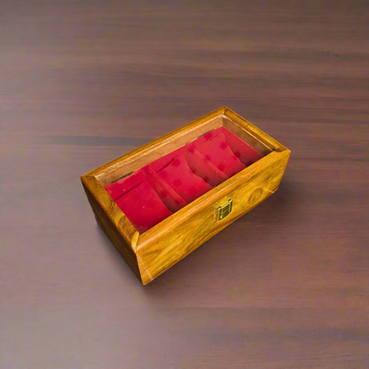 Wooden Watch Box (3 Portion ) With Glass Lid In Pure Shesham Wood