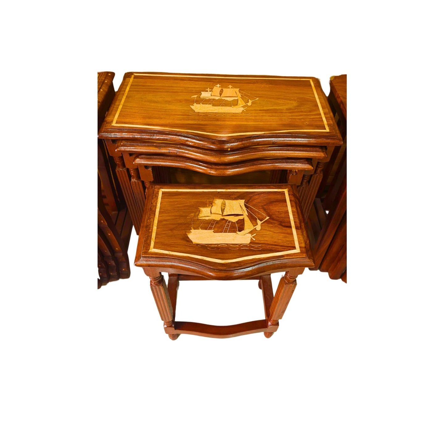 Sheesham Wood Nesting Tables with Handmaded Work (Set of 4)