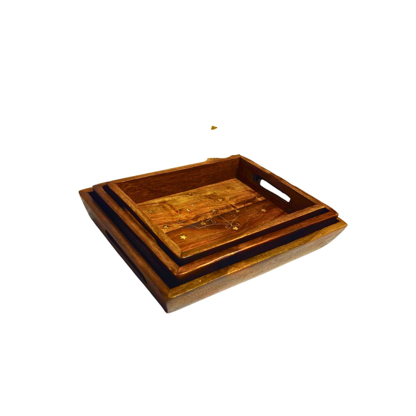 Wooden Serving Tray Set of 3 Pcs – Beautiful Brass Work