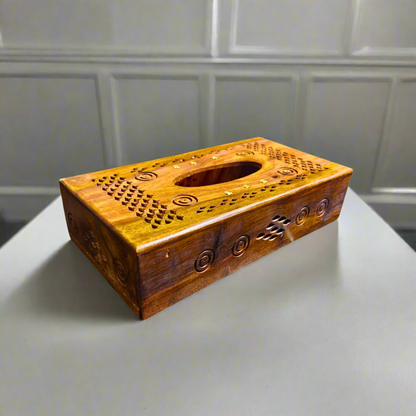 Elegant Wooden Handmade Tissue Box with Brass Accents