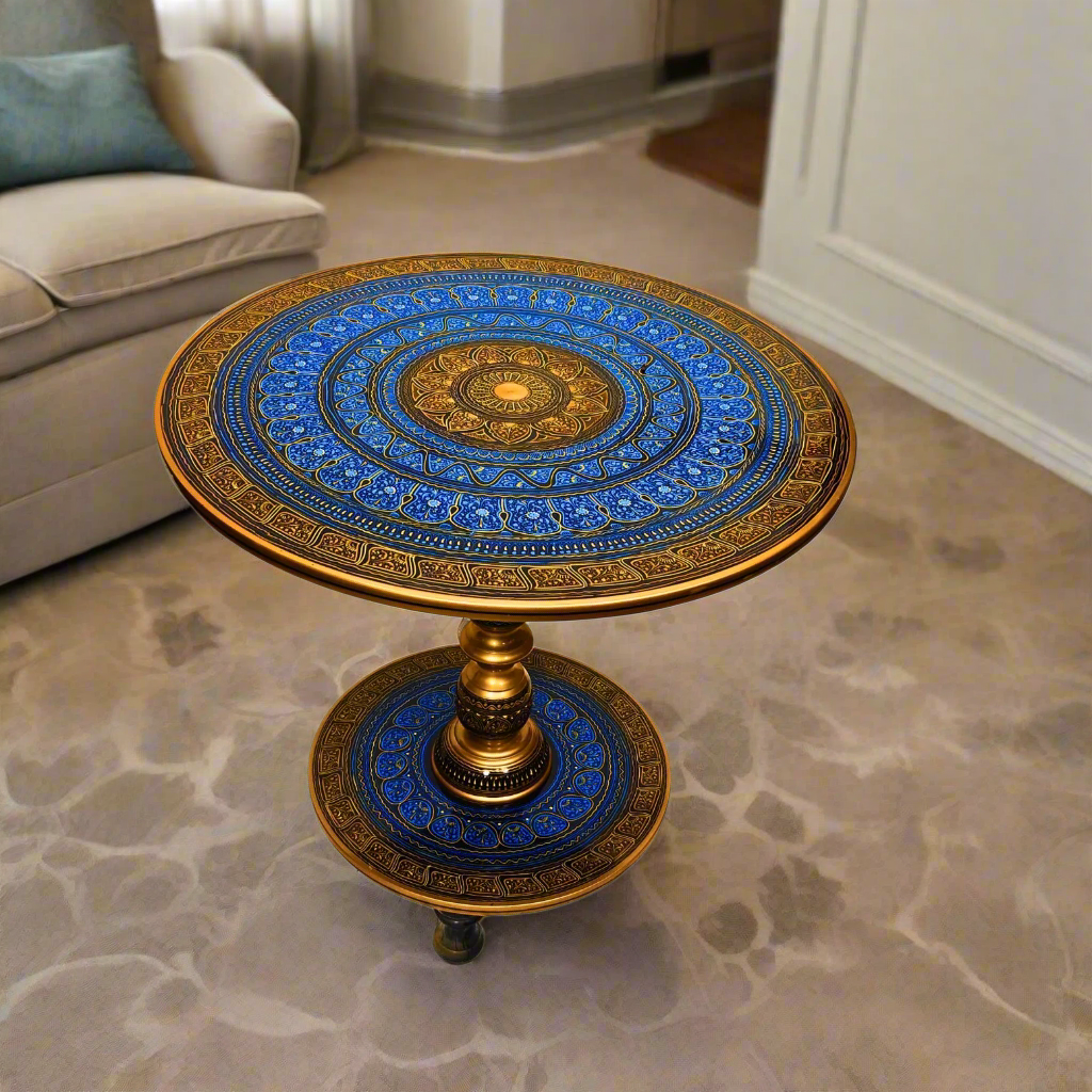 Golden Blue Lacquer Art-Coffee table 24"