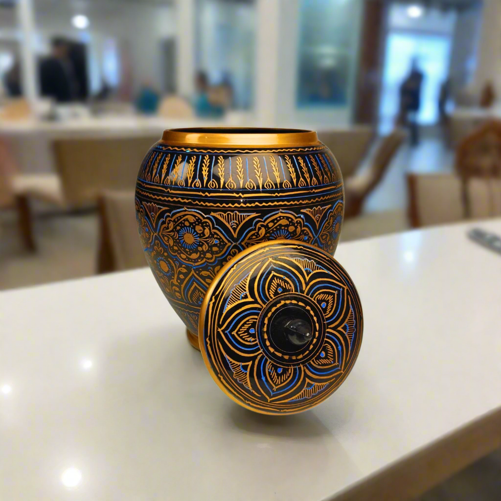 Blue & Golden Naqshi art Candy jar in Beautiful Pakistani Tradition Art