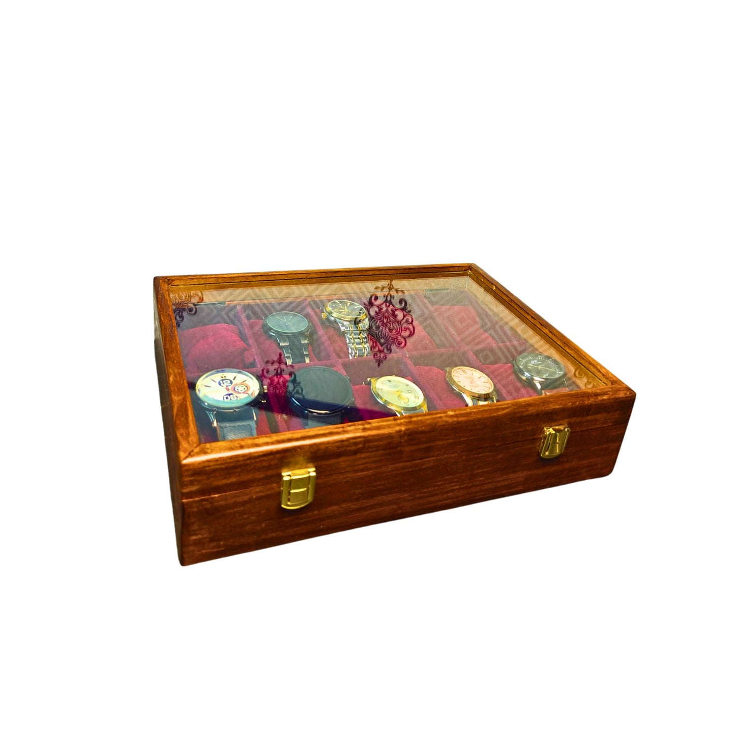 Wooden Watch Box ( 10 Portion ) With Glass Cover Handmaded product