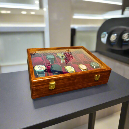 Wooden Watch Box ( 10 Portion ) With Glass Cover Handmaded product