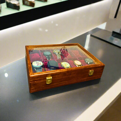 Wooden Watch Box ( 10 Portion ) With Glass Cover Handmaded product