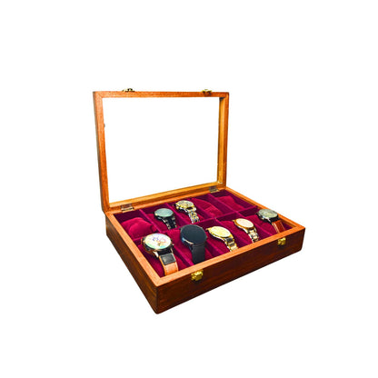 Wooden Watch Box ( 10 Portion ) With Glass Cover Handmaded product