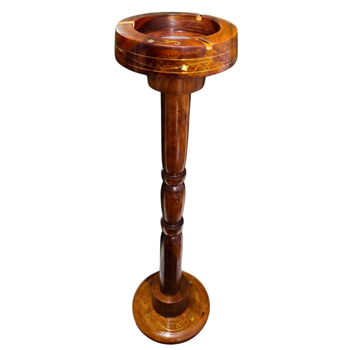 Wooden Ashtray With Stand (24" Height ) In Brass Work