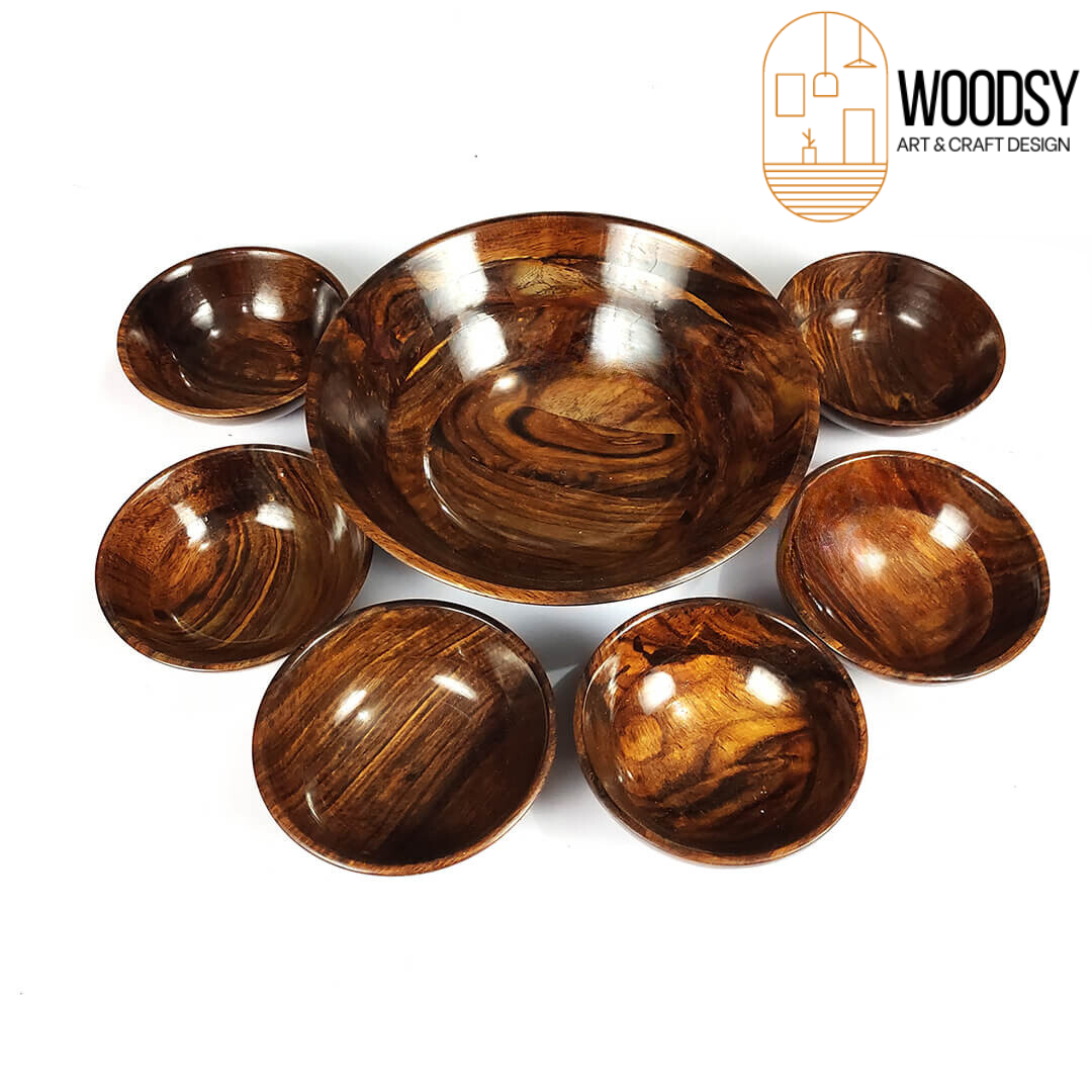 Handmade Wooden kheer set of 7 Pcs – 1 Large & 6 Small Bowls