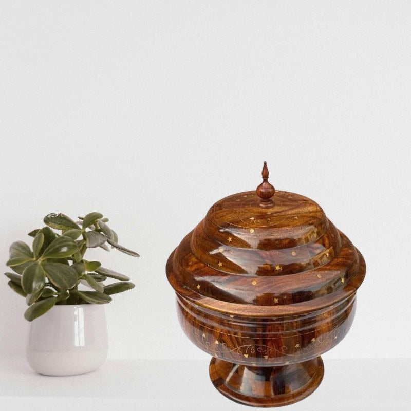 Wooden Buffet Hotpot With Brass Work In With Steel Bowl In Pure Shesham Wood