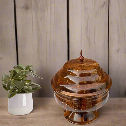 Wooden Buffet Hotpot With Brass Work In With Steel Bowl In Pure Shesham Wood