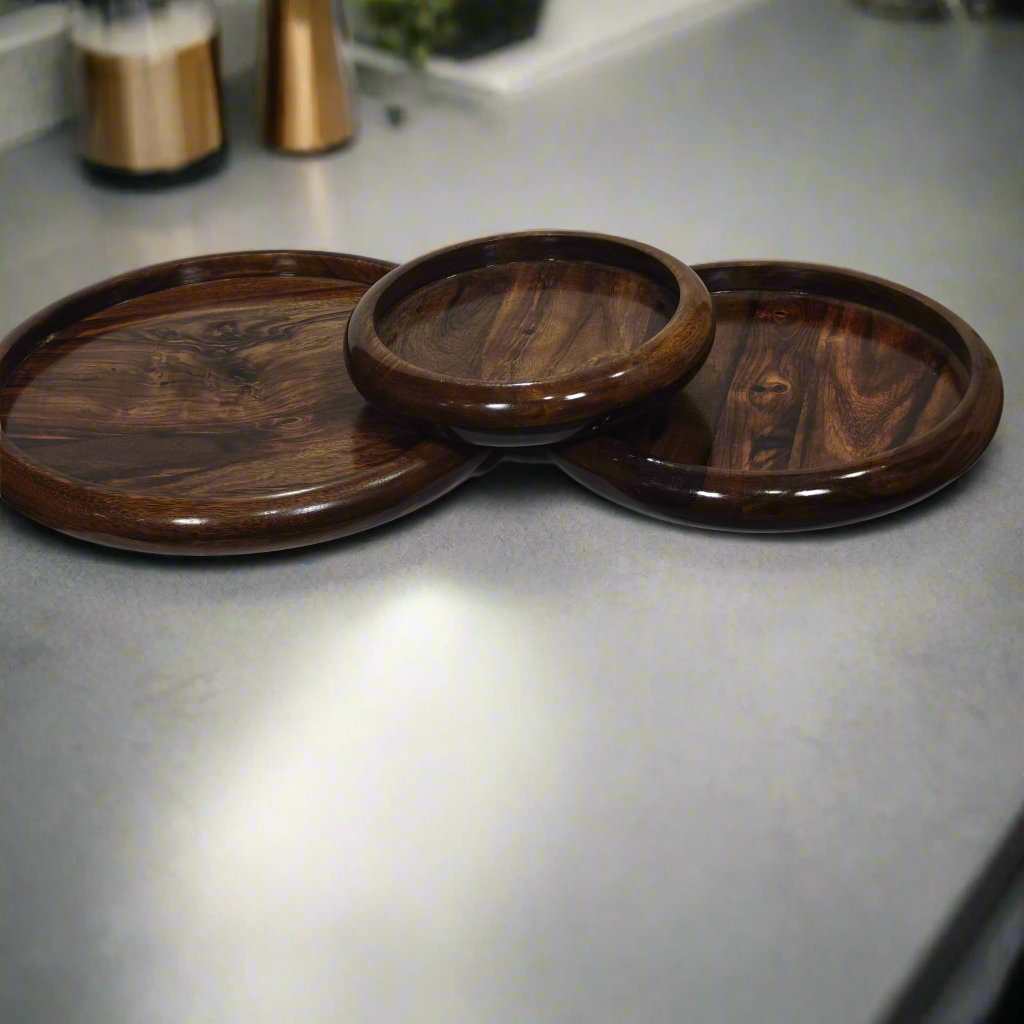 Wooden handmaded plate set in shesham wood