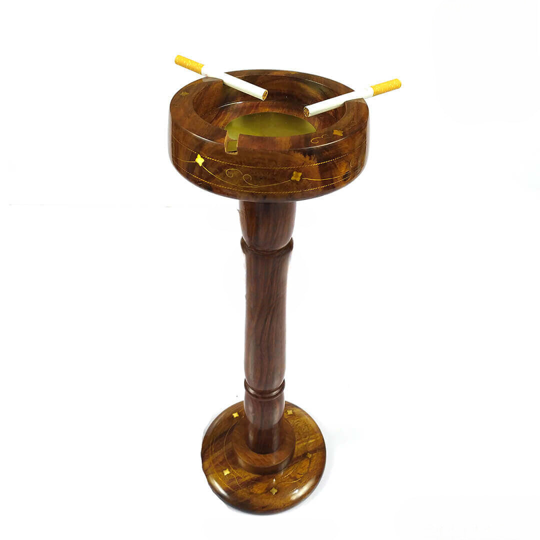 Wooden Ashtray Brass work with Stand