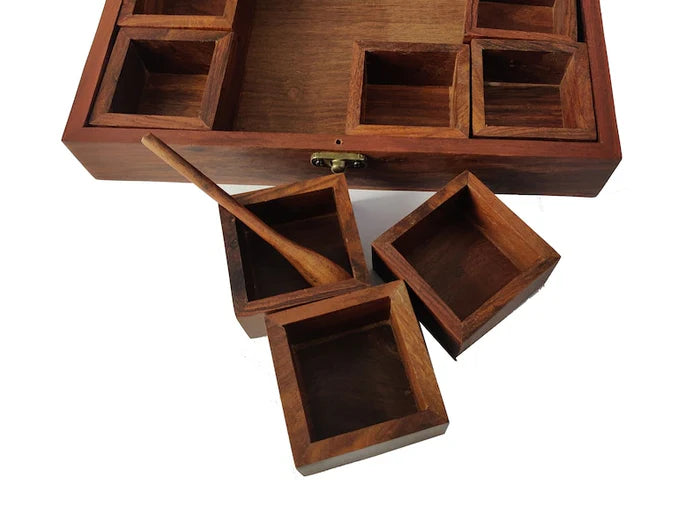 Wooden Masala Spice Box 12 Portions