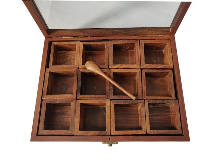 Wooden Masala Spice Box 12 Portions