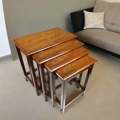 Sheesham Wood Nesting Tables with Brass Work (Set of 4)