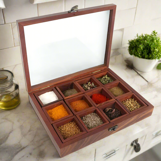 Wooden Masala Spice Box 12 Portions