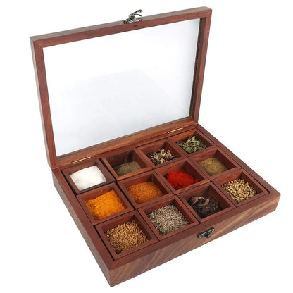 Wooden Masala Spice Box 12 Portions